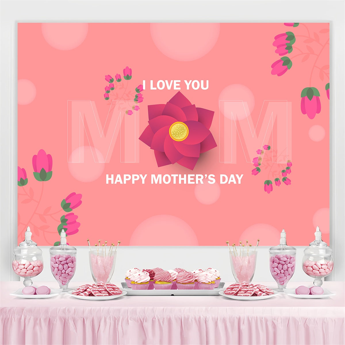 Toile de fond Fête des Mères Personnalisable Lotus Rose Charmeur CJJ3-158