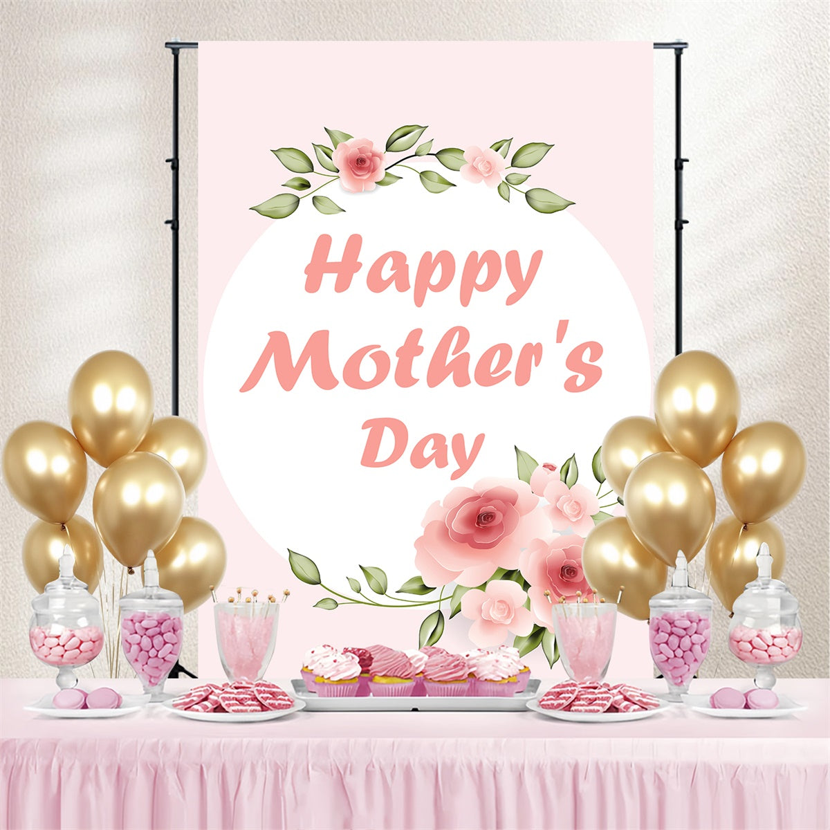 Toile de fond Fête des Mères Personnalisable Élégance Rose Florale CJJ3-163