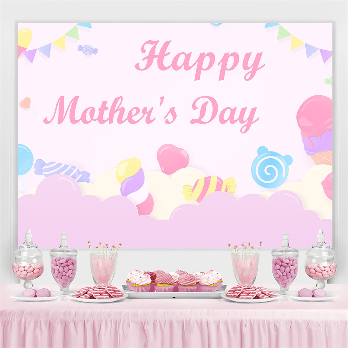 Toile de fond Fête des Mères Personnalisable Fantaisie Sucrée Pastel CJJ3-169