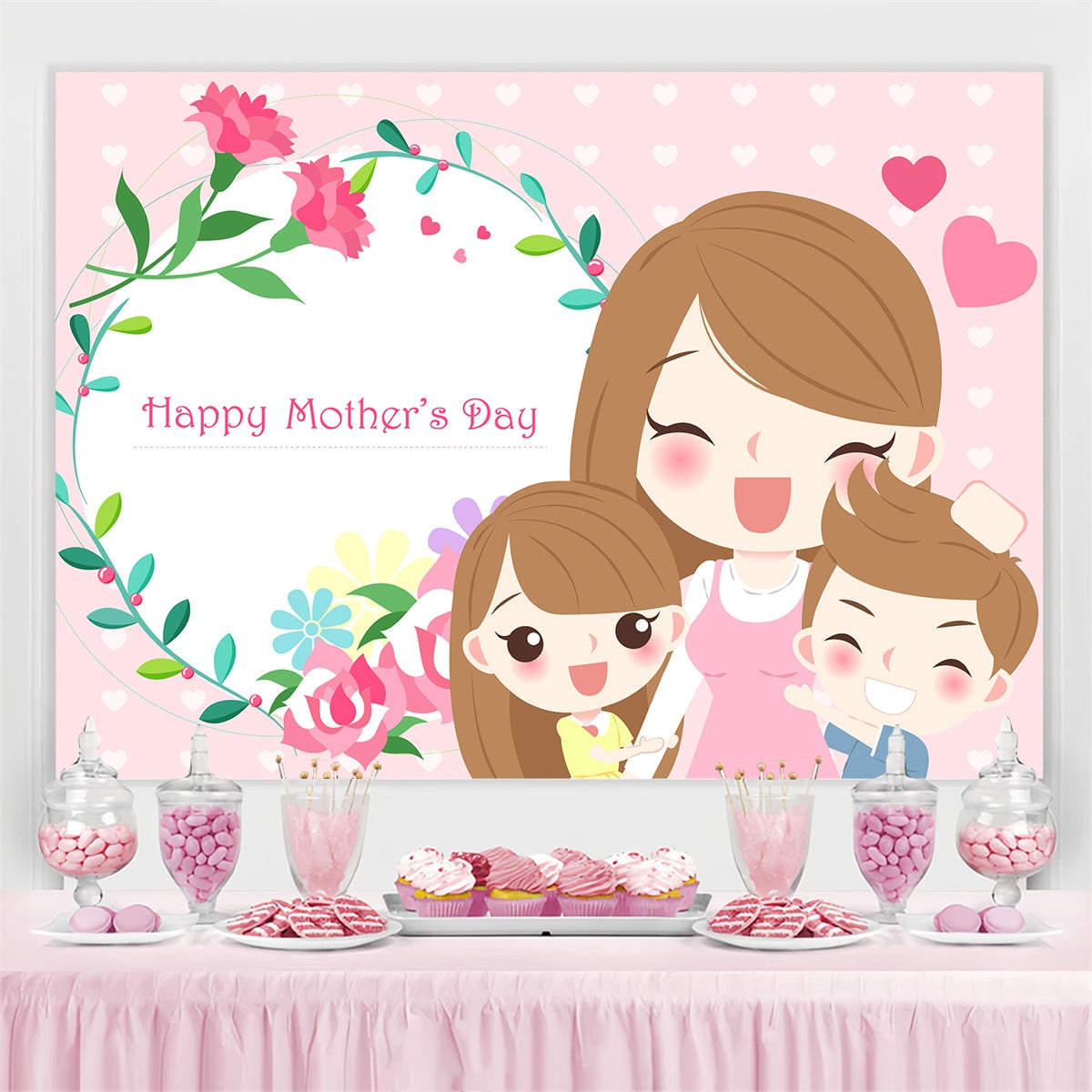 Toile de fond Joyeux Fête des Mères Personnalisable Célébration Dessin Animé CJJ3-173