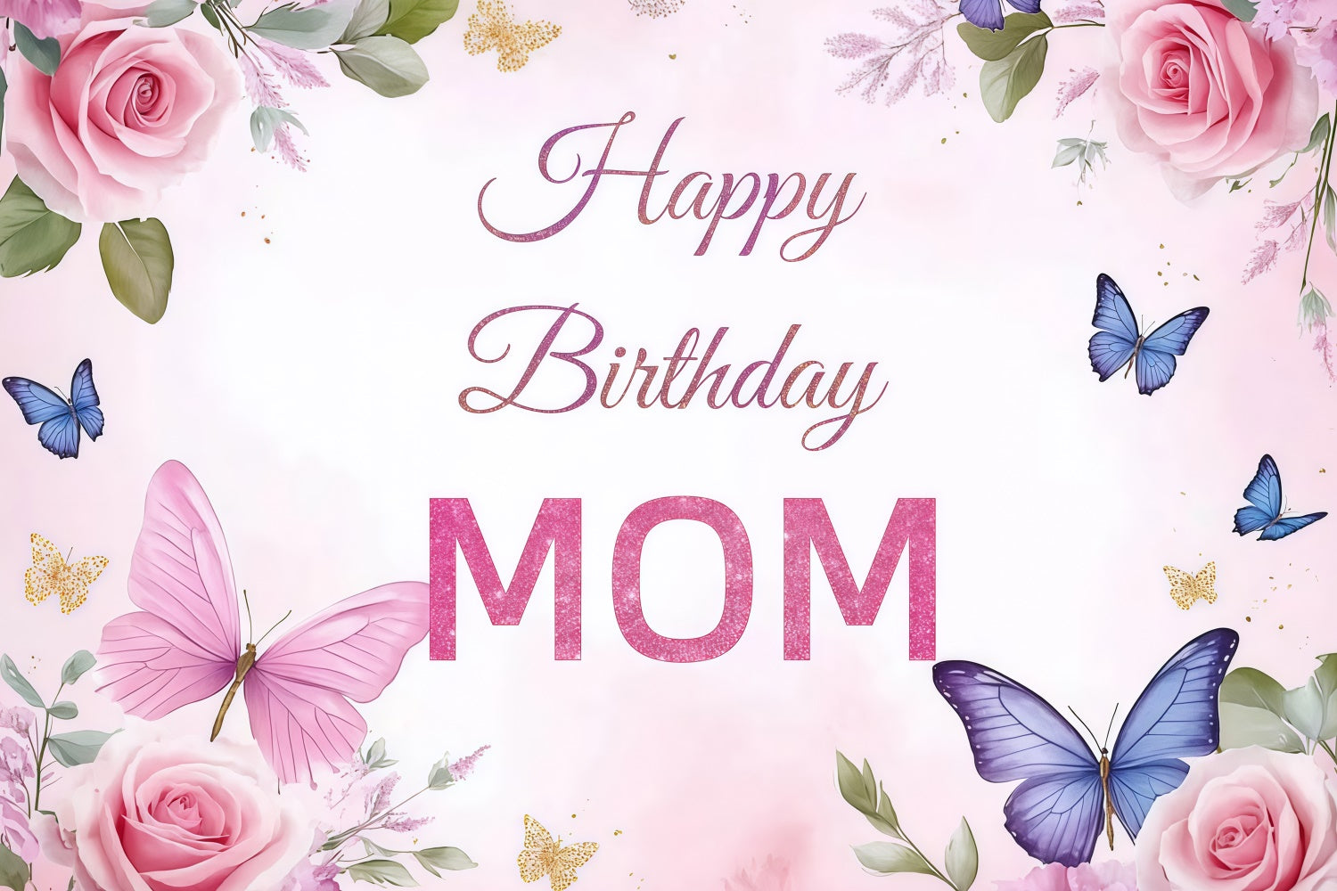 Toile de fond Personnalisable Anniversaire Élégante Rose Papillon CJJ3-202