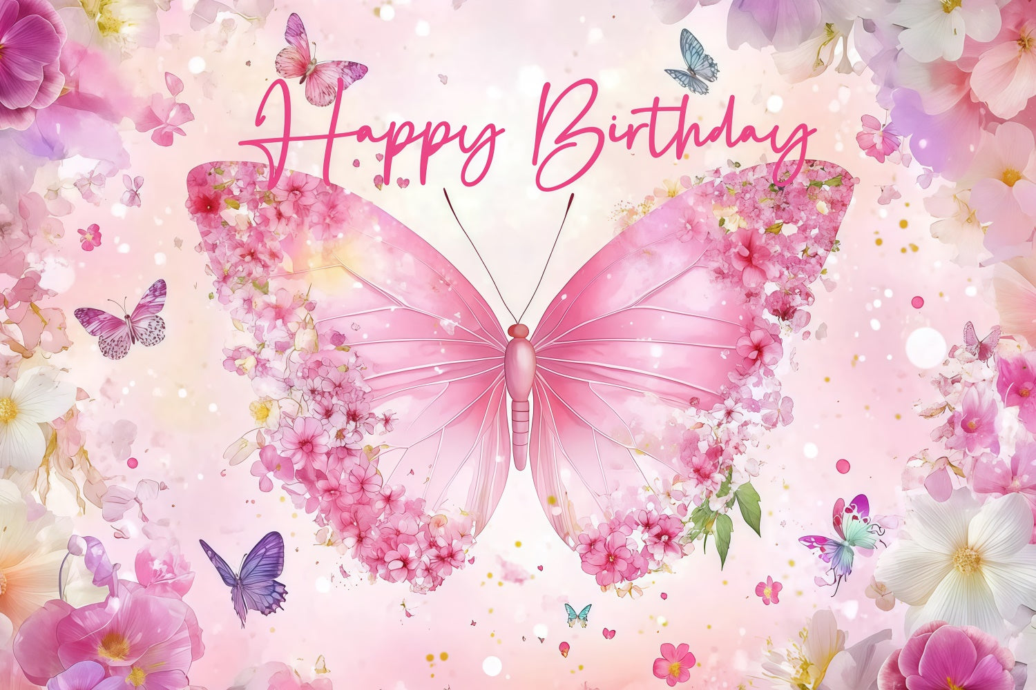 Toile de fond Anniversaire Personnalisé Pétale Papillon de Rêve CJJ3-207