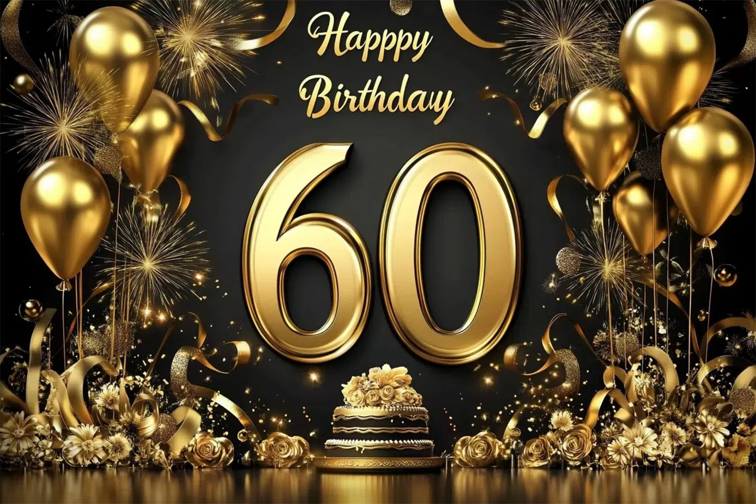 Toile de fond Photo Anniversaire Personnalisé Ballon Doré Étincelant 60ème CJJ3-208