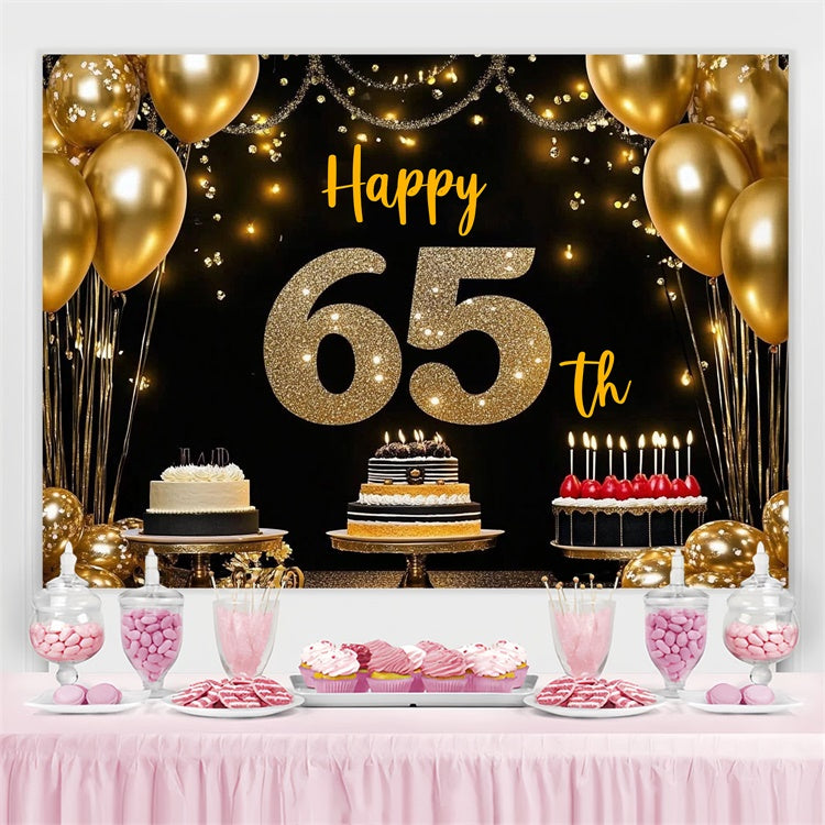 Toile de fond Anniversaire Personnalisable Gâteau Ballons Dorés 65ème CJJ3-211