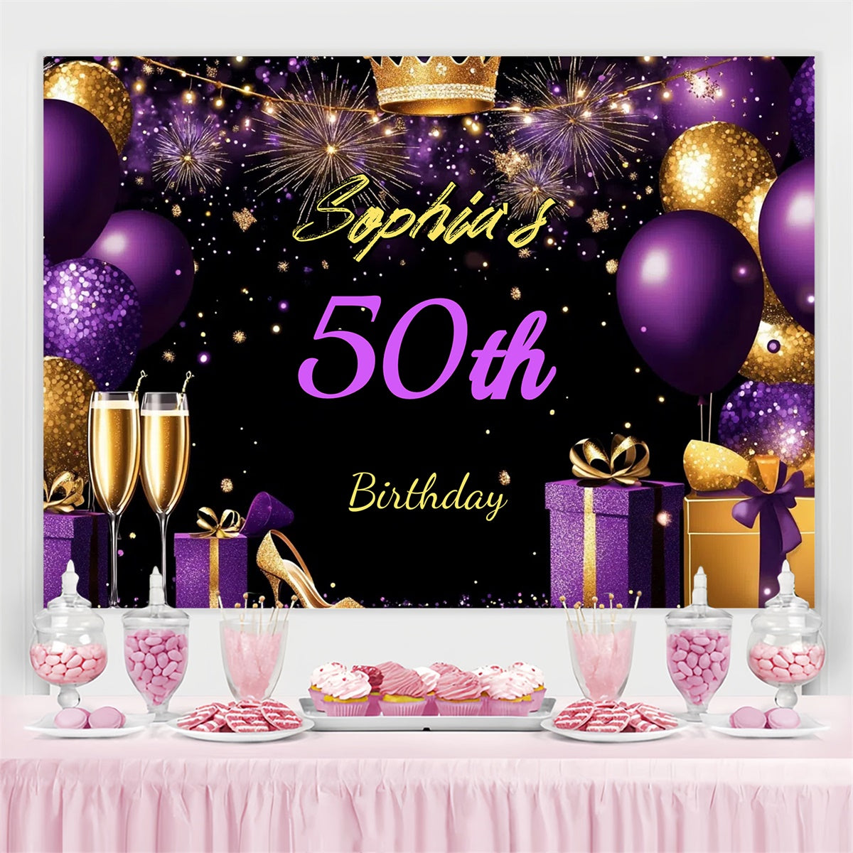 Toile de fond Anniversaire Personnalisable Chaussure Royale Cadeau Violet 50ème CJJ3-214