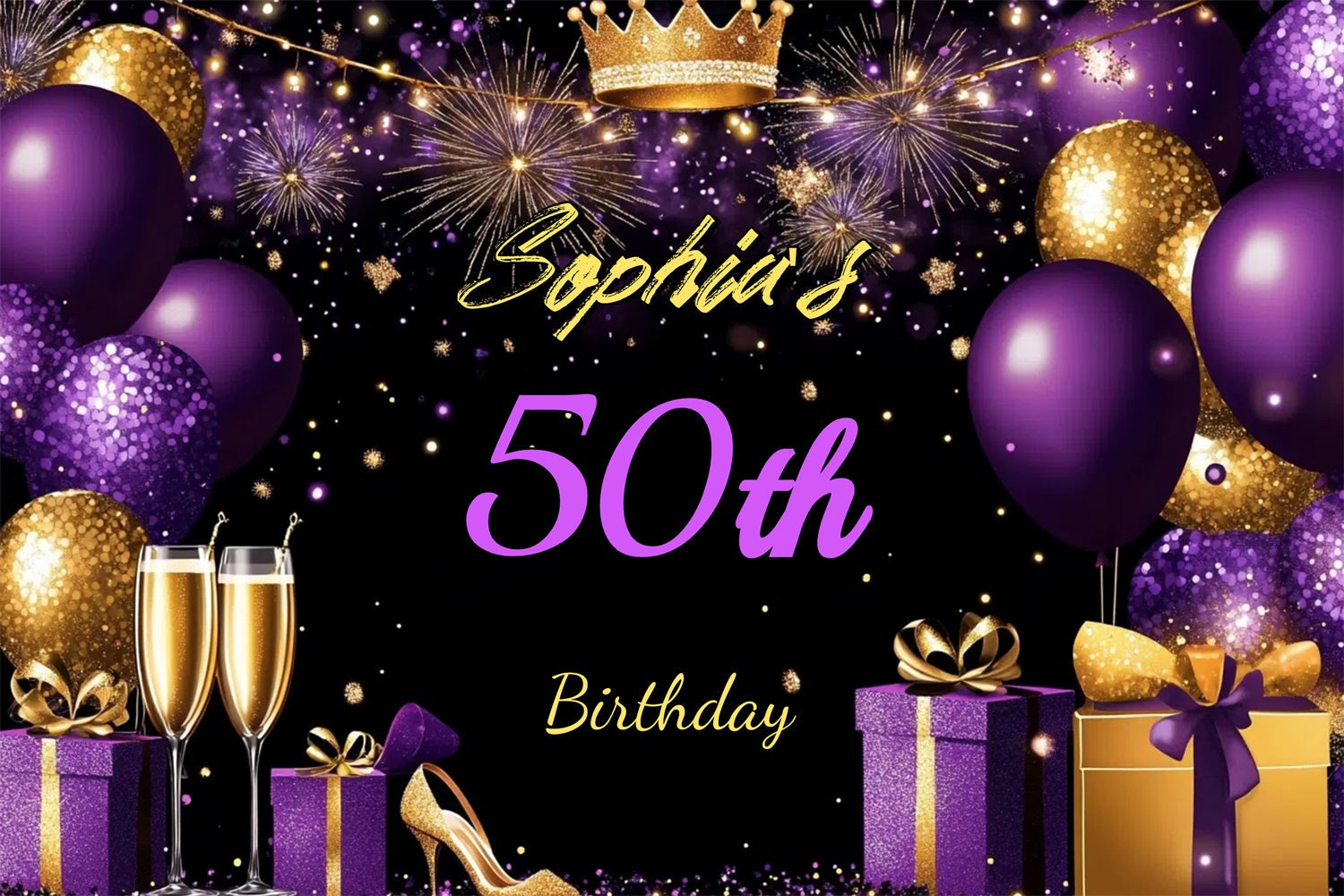 Toile de fond Anniversaire Personnalisable Chaussure Royale Cadeau Violet 50ème CJJ3-214