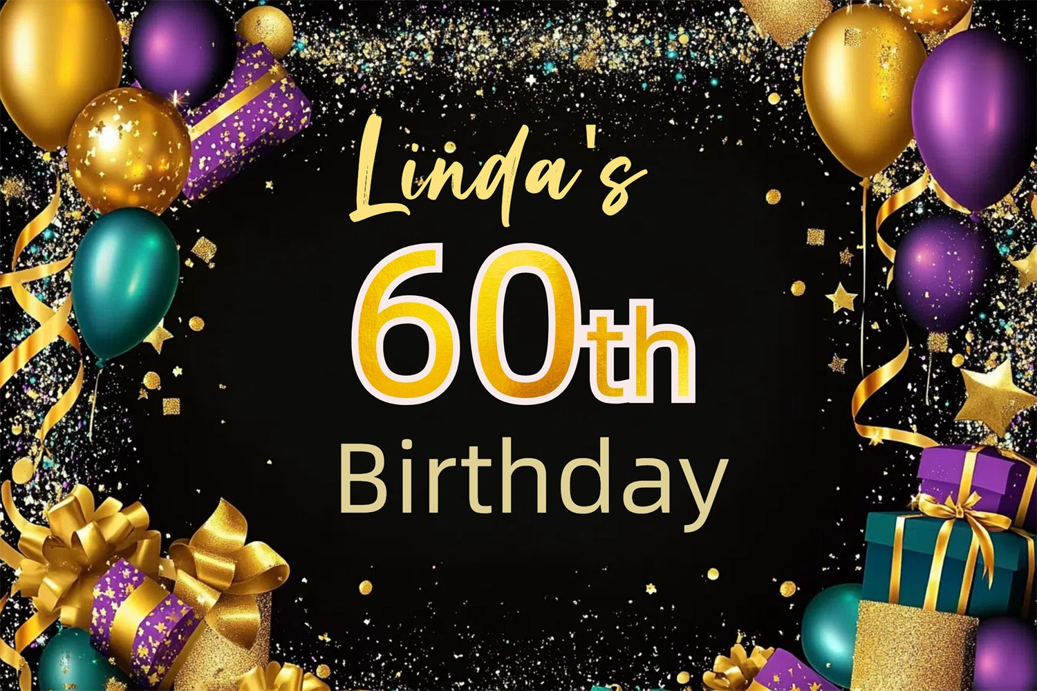 Toile de fond Anniversaire Personnalisé Ballons Confettis Colorés 60ème CJJ3-215