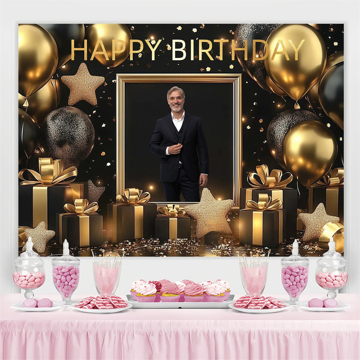 Toile de fond Deco Anniversaire Personnalisé Ballons Étoiles Brillants CJJ3-216