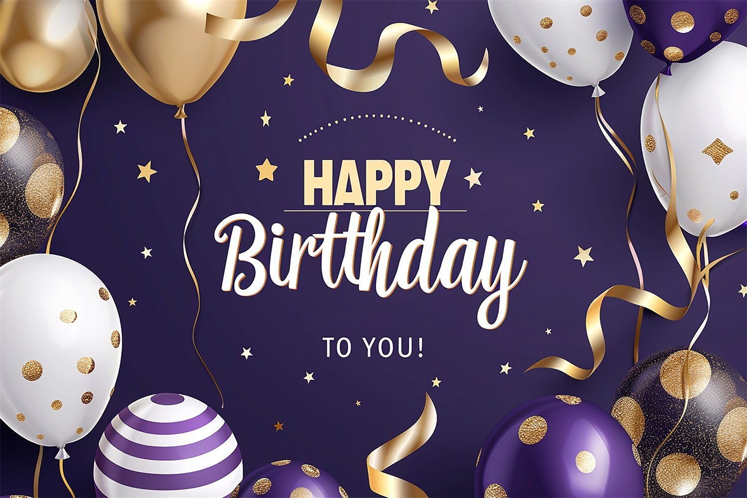 Toile de fond Photo Anniversaire Personnalisé Ballon Points Dorés Violet CJJ3-219