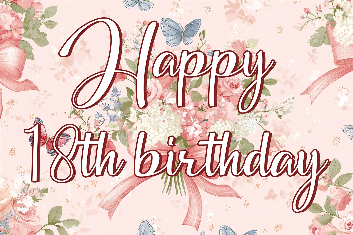 Toile de fond Anniversaire Personnalisable Fleur Rose Romantique 18ème CJJ3-221