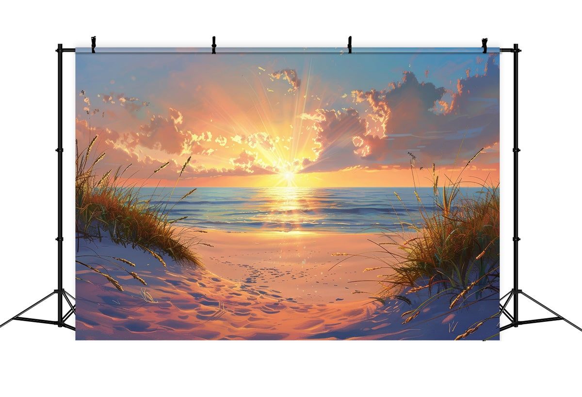 Toile de fond de Plage Été Bord de Mer Matin Tranquille CJJ3-223