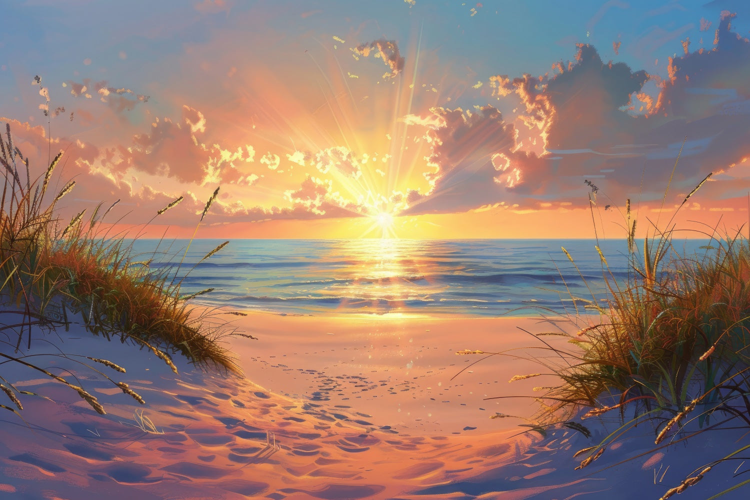 Toile de fond de Plage Été Bord de Mer Matin Tranquille CJJ3-223
