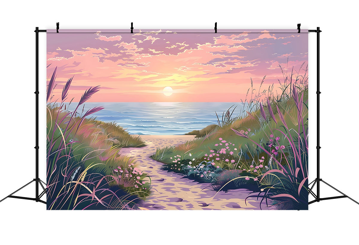 Toile de fond de Plage Été Coucher de Soleil Floral Sentier CJJ3-224