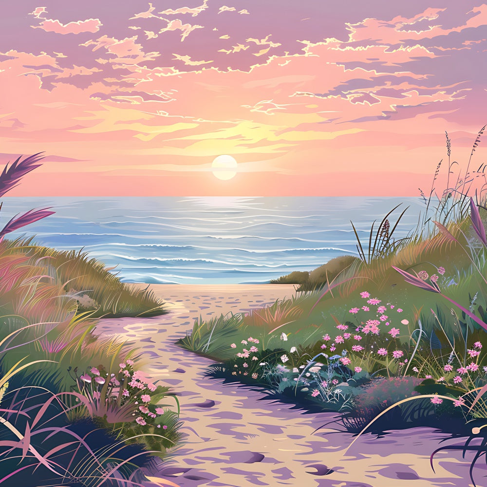 Toile de fond de Plage Été Coucher de Soleil Floral Sentier CJJ3-224