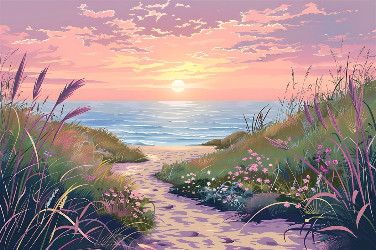 Toile de fond de Plage Été Coucher de Soleil Floral Sentier CJJ3-224