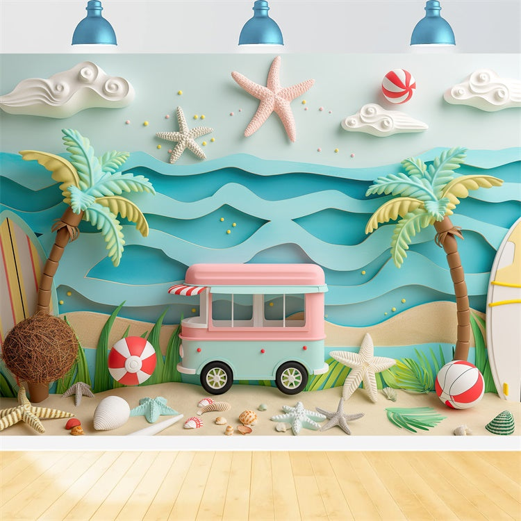 Toile de fond de Plage Été Enfants Fête Tropicale CJJ3-226