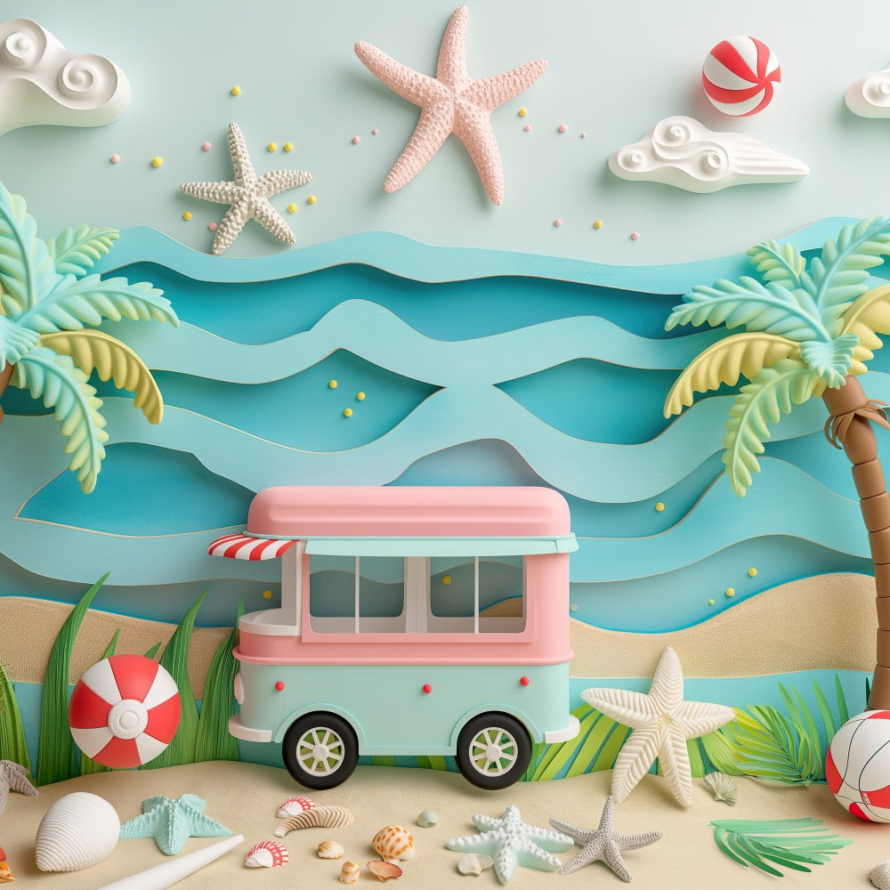 Toile de fond de Plage Été Enfants Fête Tropicale CJJ3-226