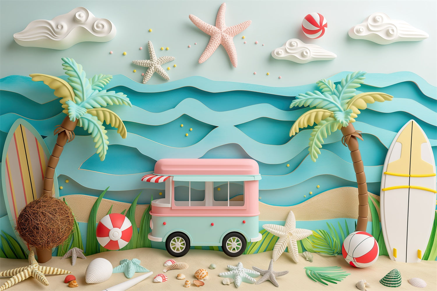 Toile de fond de Plage Été Enfants Fête Tropicale CJJ3-226