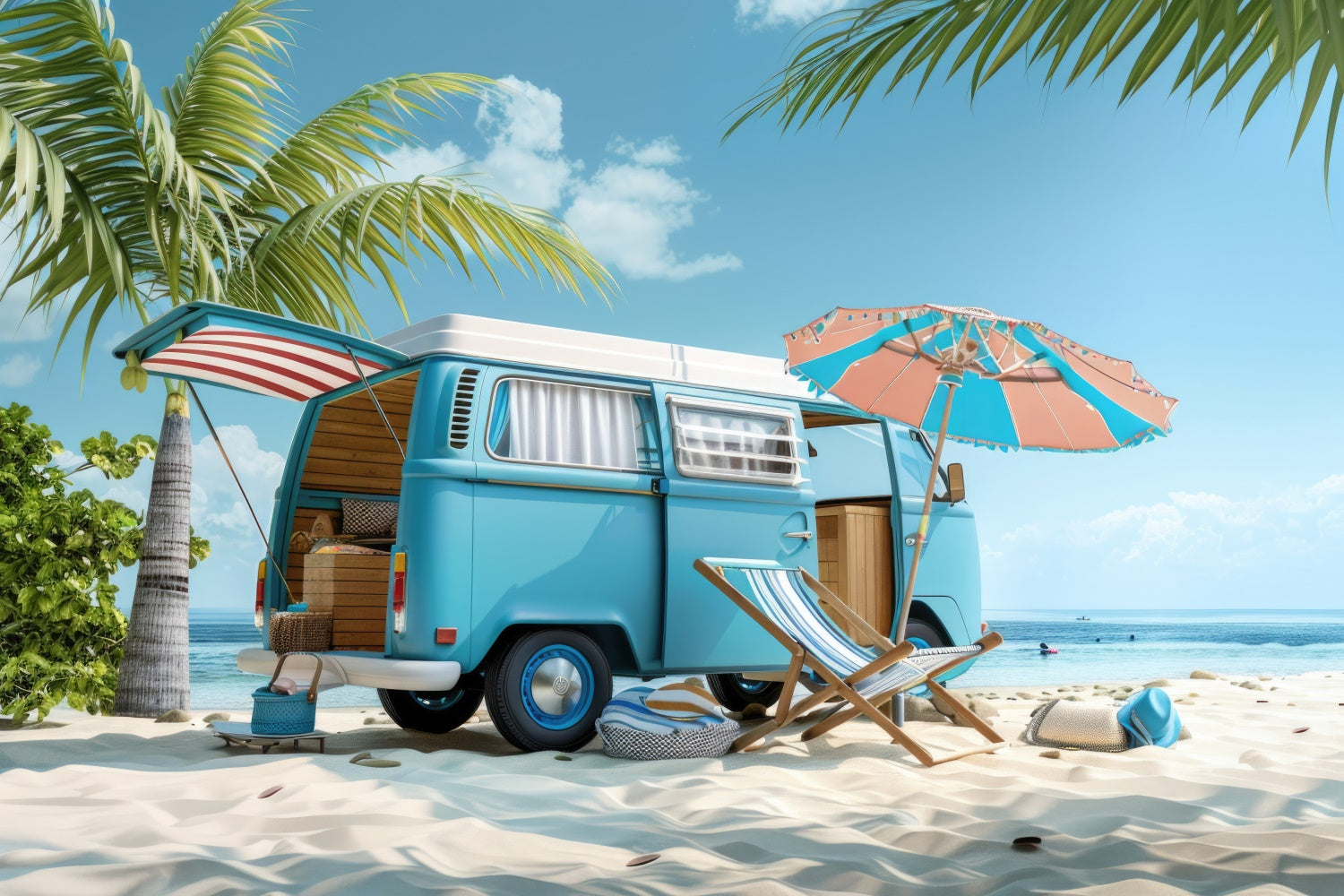 Toile de fond de Plage Été Photographie Voyage Route Voiture CJJ3-227