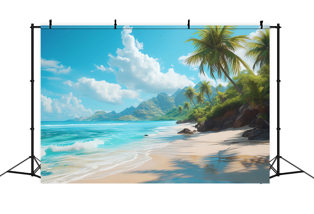 Toile de fond de Plage Été Photographie Océan Bleu Palmier CJJ3-228