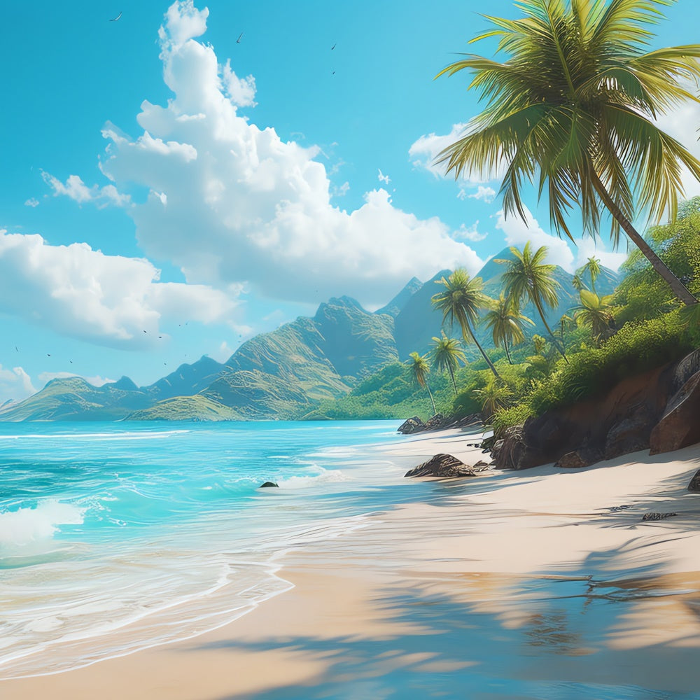 Toile de fond de Plage Été Photographie Océan Bleu Palmier CJJ3-228