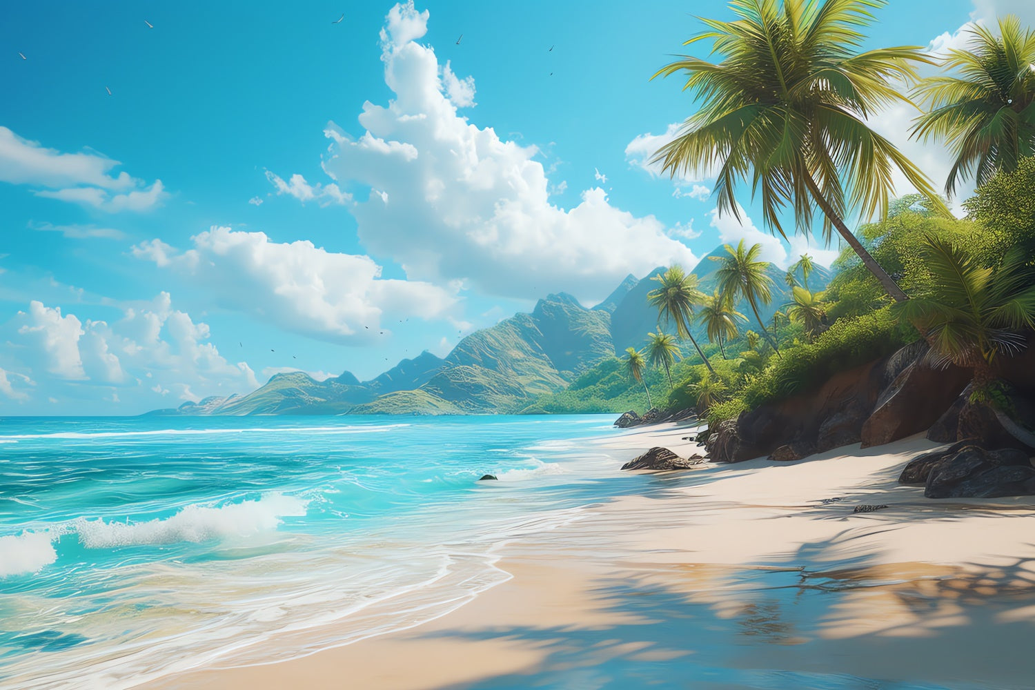 Toile de fond de Plage Été Photographie Océan Bleu Palmier CJJ3-228