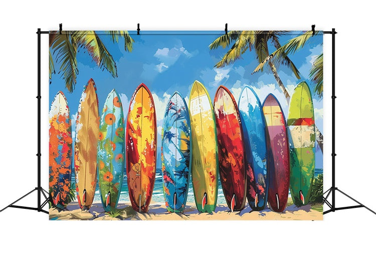 Toile de fond de Plage Été Photographie Planches de Surf Colorées CJJ3-229