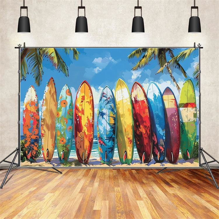 Toile de fond de Plage Été Photographie Planches de Surf Colorées CJJ3-229