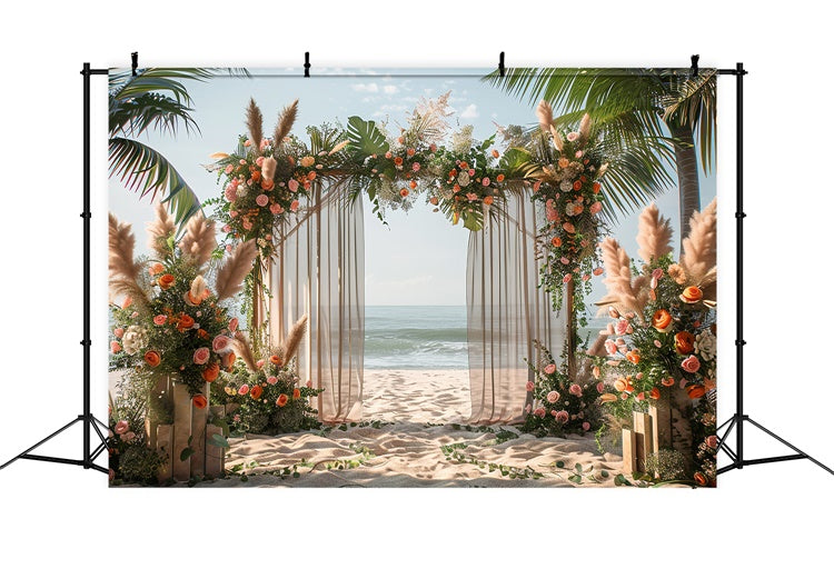 Toile de fond de Plage Été Mariage Tropicale Florale CJJ3-232