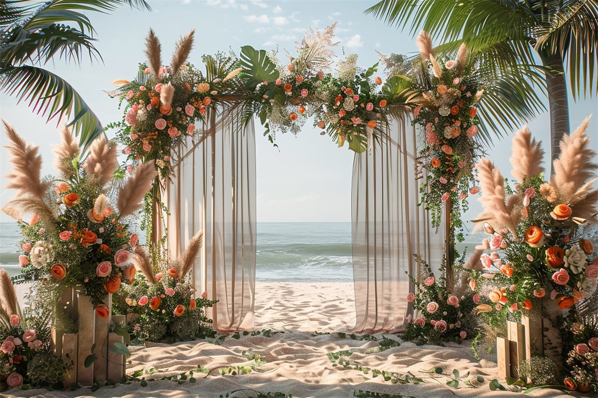 Toile de fond de Plage Été Mariage Tropicale Florale CJJ3-232