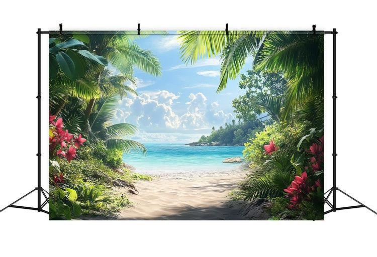 Toile de fond de Plage Été Sentier Bord de Mer Feuilles de Palmier CJJ3-235