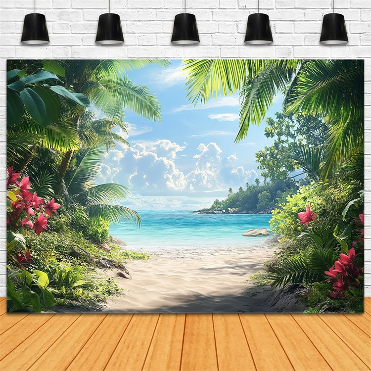 Toile de fond de Plage Été Sentier Bord de Mer Feuilles de Palmier CJJ3-235