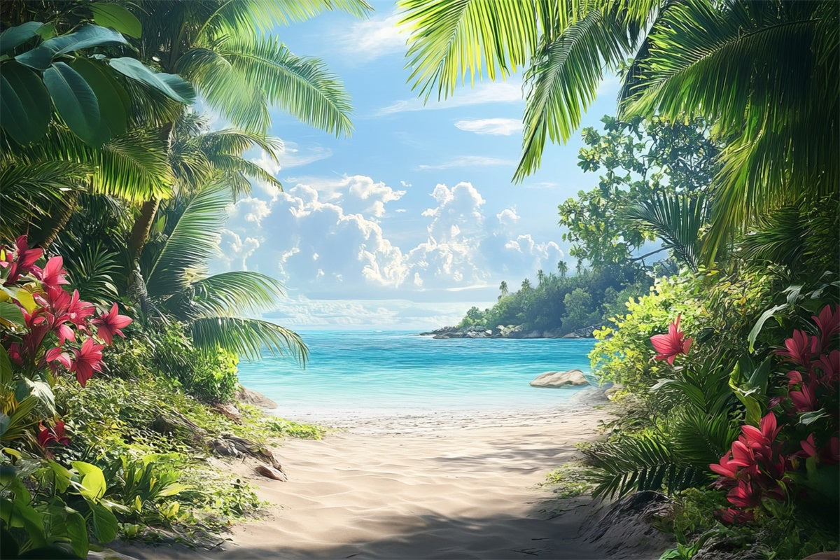 Toile de fond de Plage Été Sentier Bord de Mer Feuilles de Palmier CJJ3-235