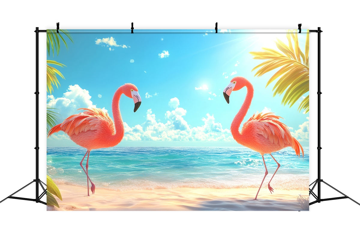 Toile de fond Été Tropicale Feuilles de Palmier Flamant Rose CJJ3-237