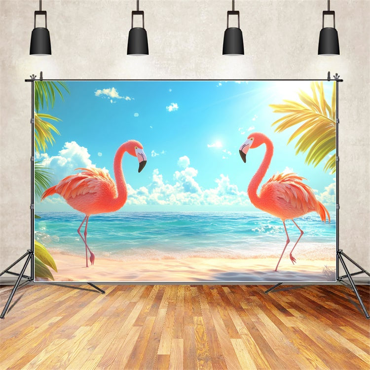 Toile de fond Été Tropicale Feuilles de Palmier Flamant Rose CJJ3-237