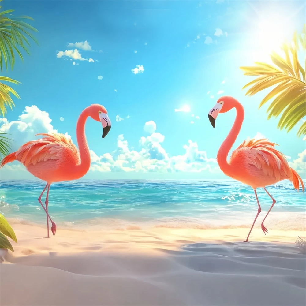 Toile de fond Été Tropicale Feuilles de Palmier Flamant Rose CJJ3-237