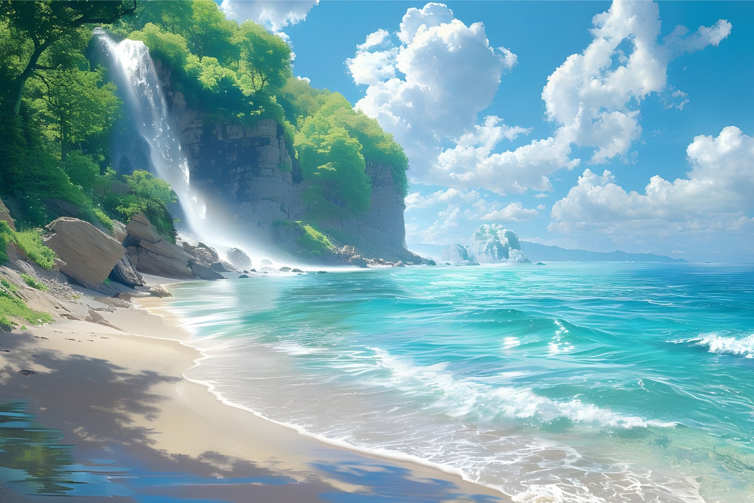 Toile de fond de Plage Été Photographie Cascade Océan CJJ3-240