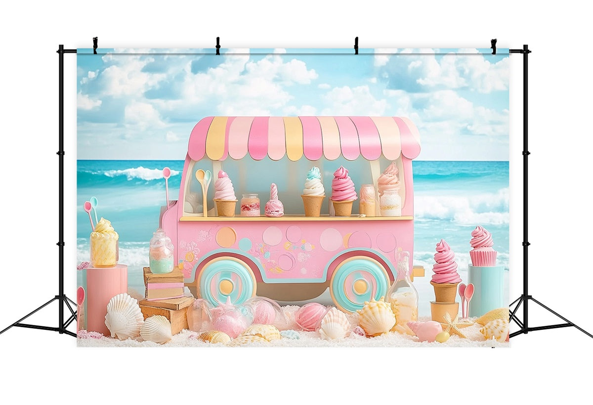 Toile de fond de Plage Été Photographie Crème Glacée CJJ3-243