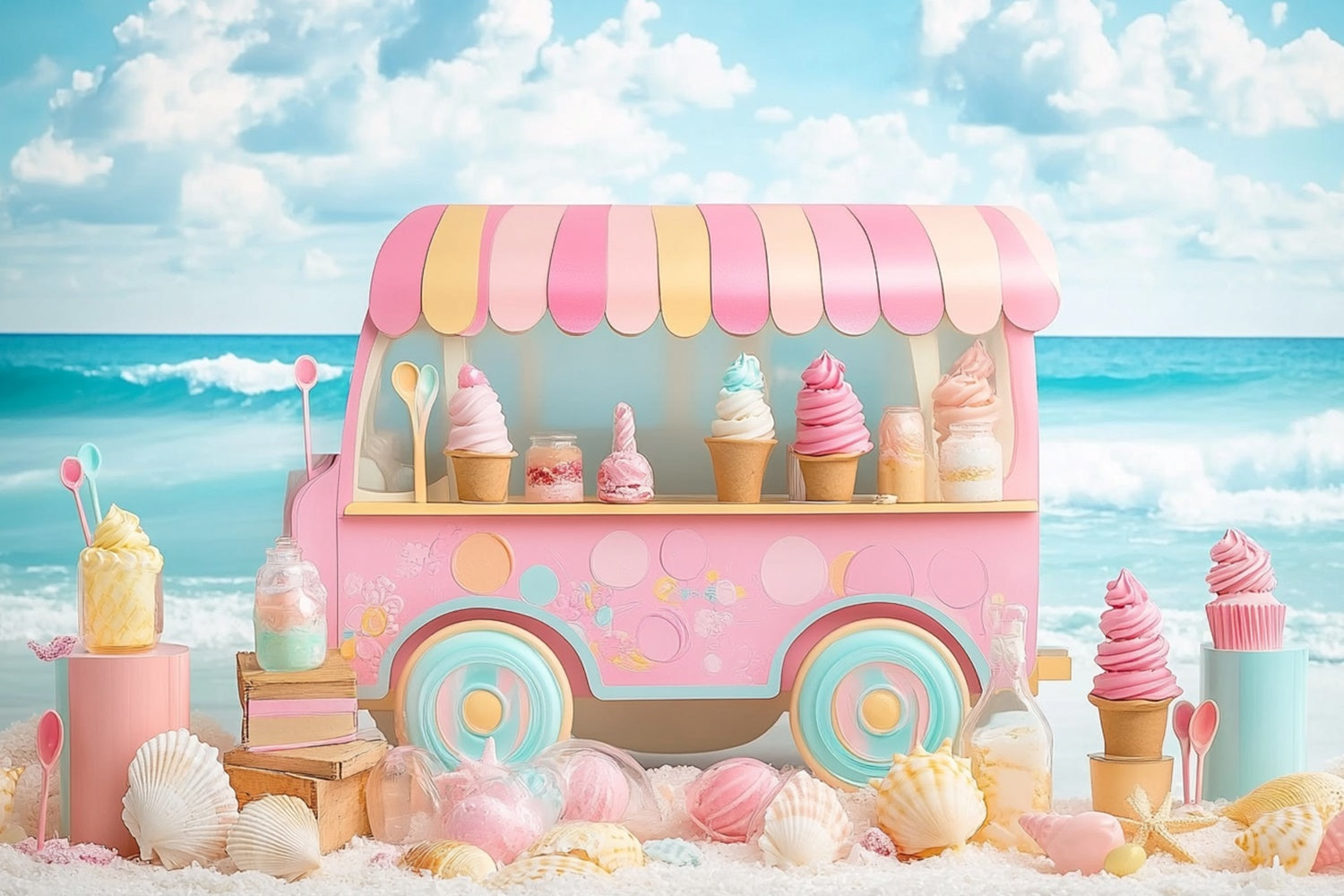 Toile de fond de Plage Été Photographie Crème Glacée CJJ3-243