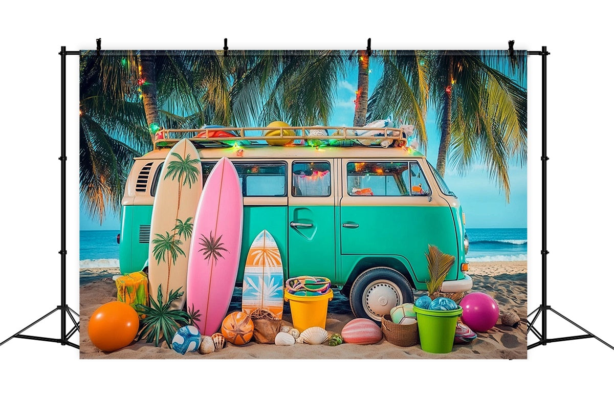 Toile de fond de Plage Été Photographie Voiture Rétro Coucher de Soleil CJJ3-244