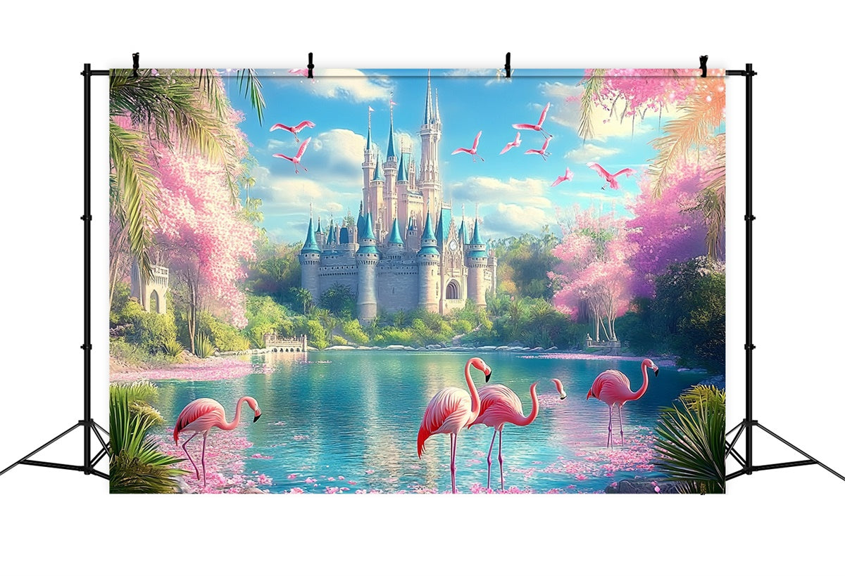 Toile de fond de Plage Été Tropicale Château de Rêve Flamant Rose CJJ3-247