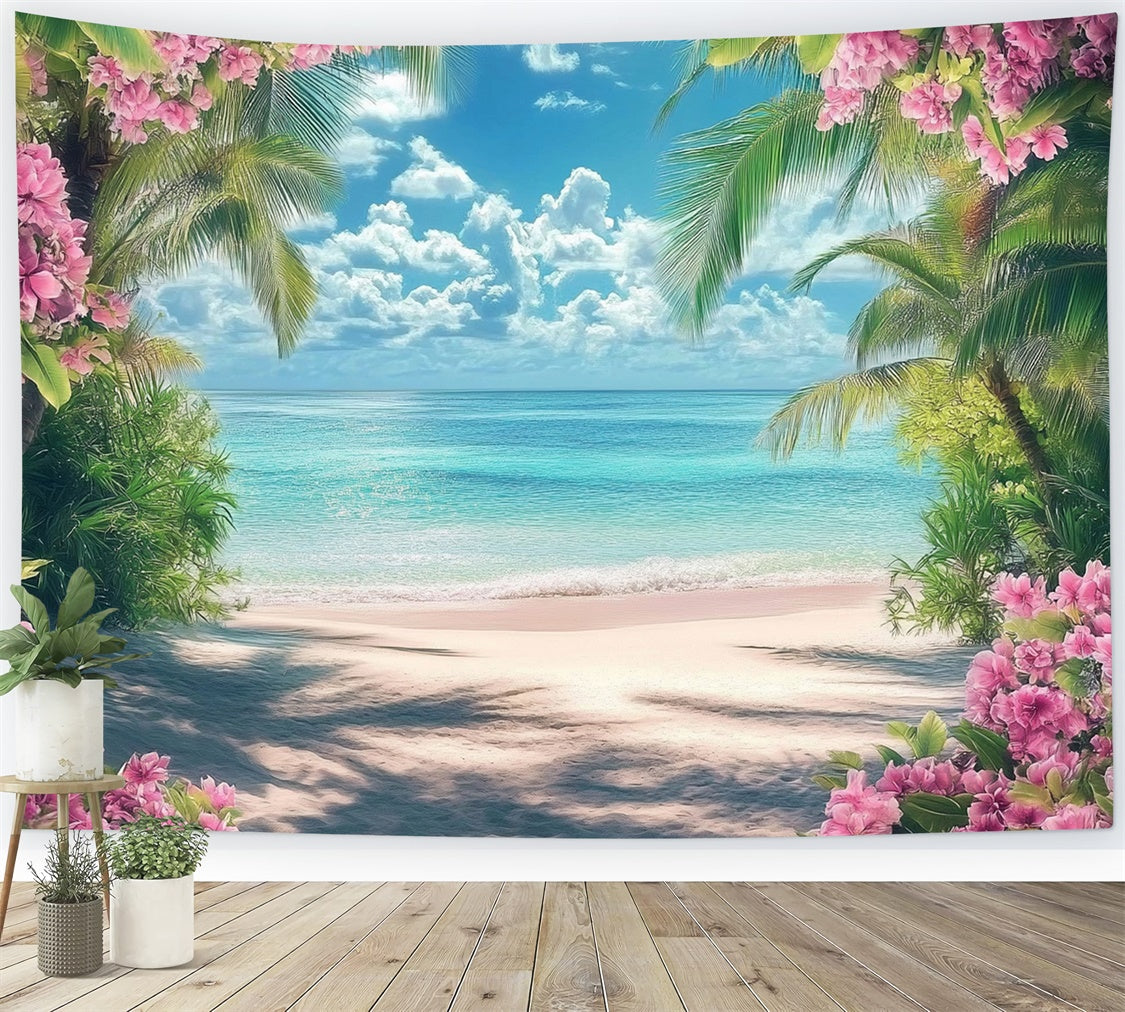 Toile de fond de Plage Été Fleur Rose Océan Rêve CJJ3-248