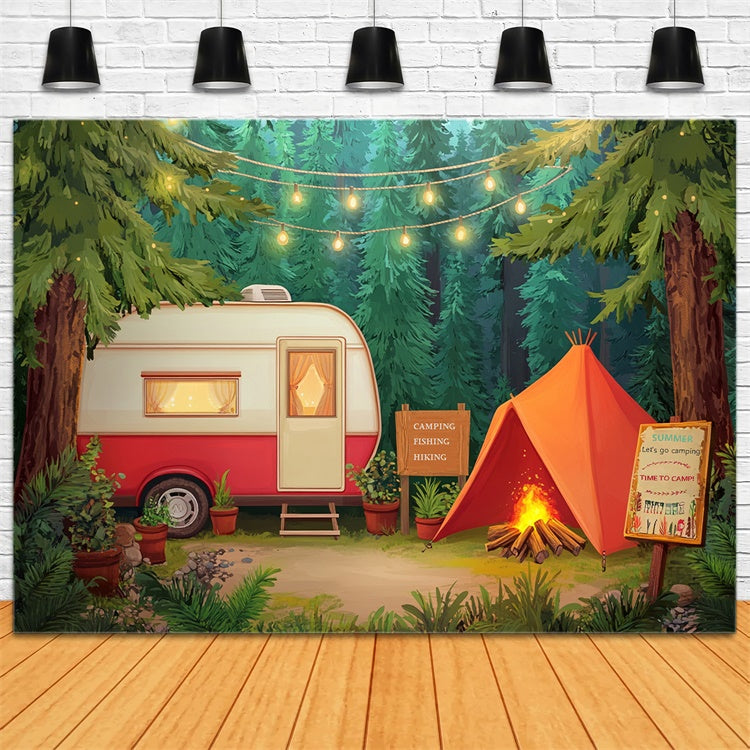 Toile de fond Été Pin Campement Tente CJJ3-251