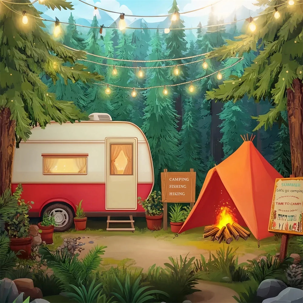 Toile de fond Été Pin Campement Tente CJJ3-251