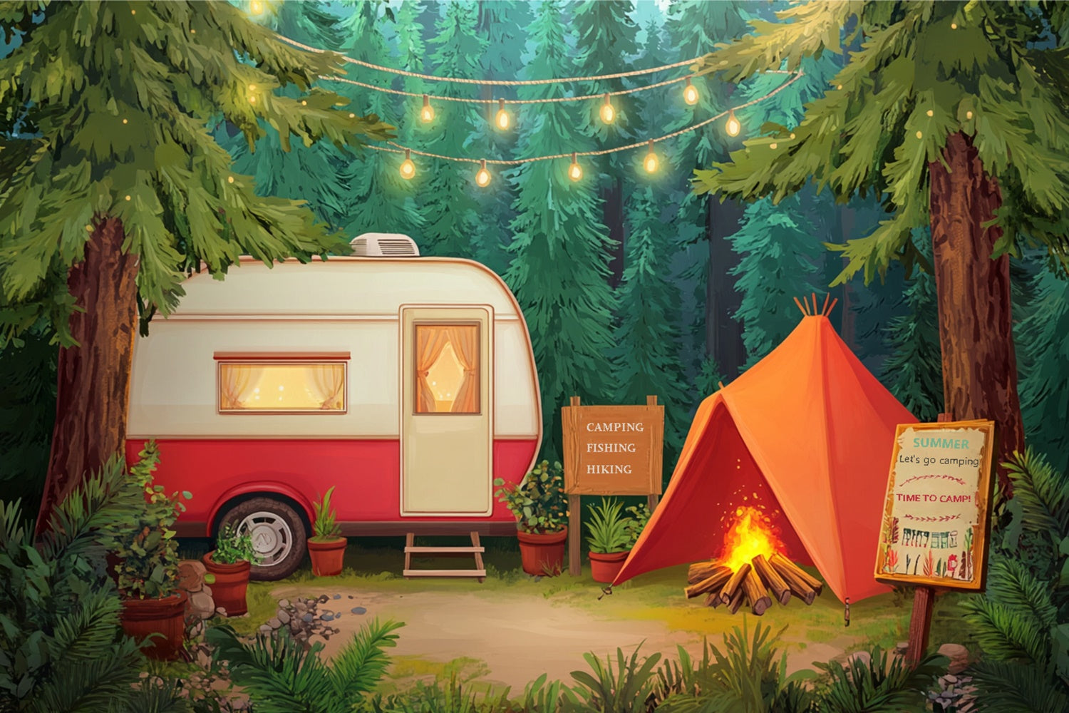 Toile de fond Été Pin Campement Tente CJJ3-251