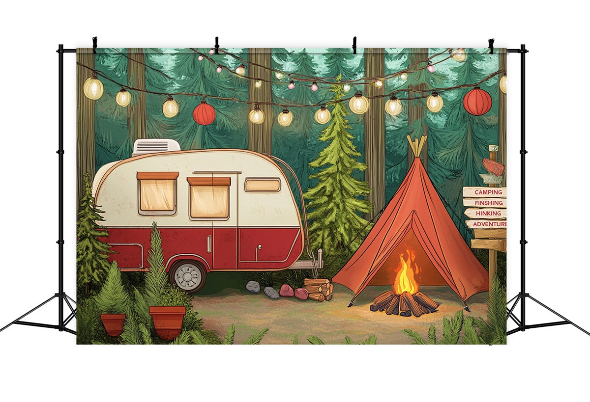 Toile de fond Été Guirlandes Lumineuses Camping-Voiture CJJ3-252