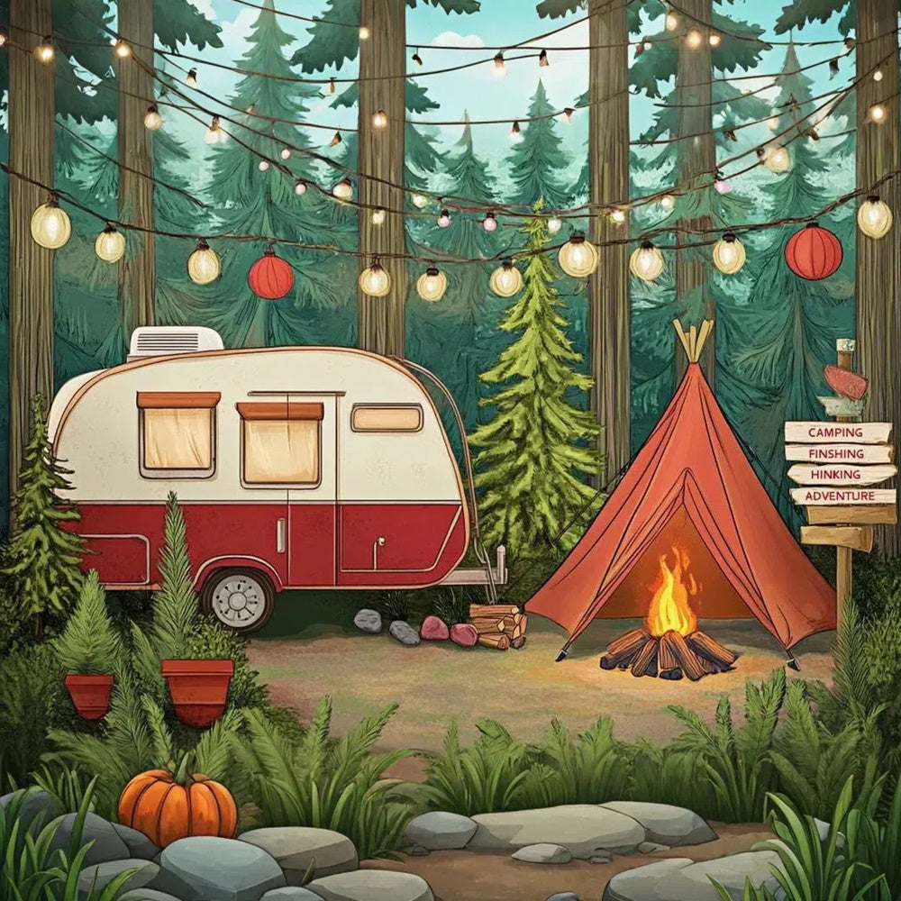 Toile de fond Été Guirlandes Lumineuses Camping-Voiture CJJ3-252