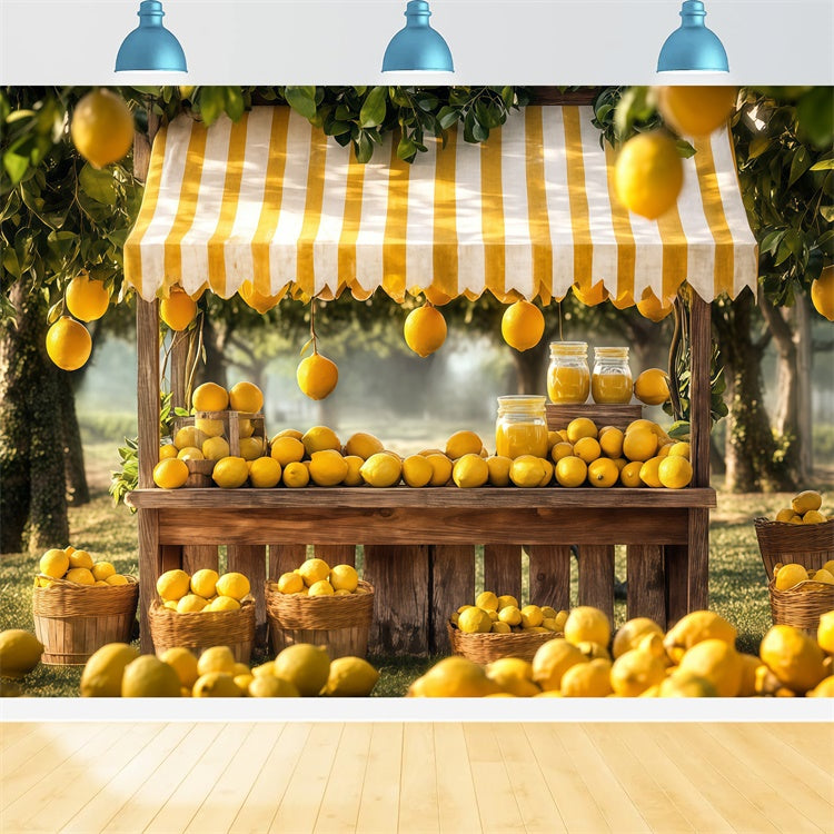 Toile de fond Été Citron Auvent Rayé Citrons CJJ3-254