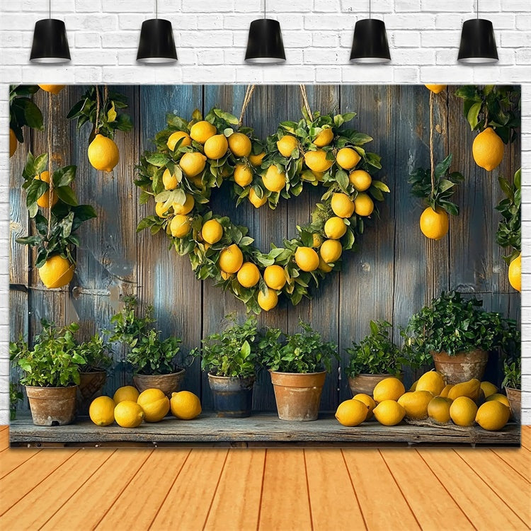 Toile de fond Été Citron Cœur Couronne Rustique CJJ3-255