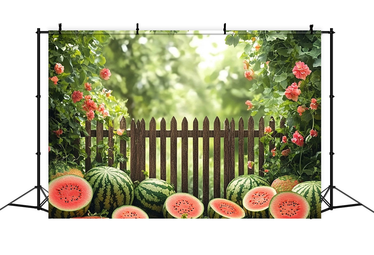 Toile de fond Été Pastèque Clôture Jardin Pastèque CJJ3-256
